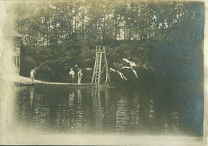 Divers at the Gladden Boathouse, c. 1910