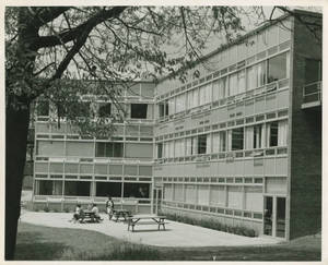 Students sitting behind Beveridge Center