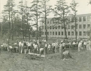 Students at the Building Site of Weiser Hall at Springfield College, 1921