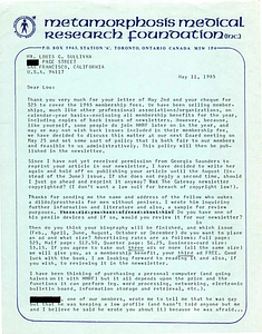 Correspondence from Rupert Raj to Lou Sullivan (May 11, 1985)