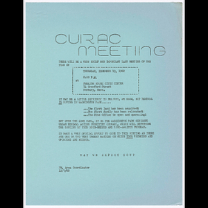 Flier for CURAC meeting on December 13, 1962