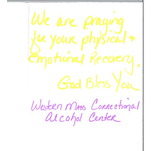 Card from a woman at the Western Massachusetts Correctional Alcohol Center