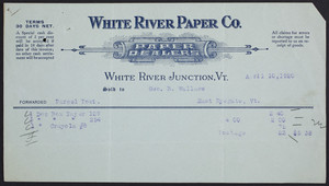 Billhead for the White River Paper Company, paper dealers, White River Junction, Vermont, dated April 10, 1920