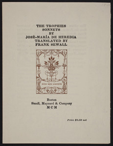 Sample page for Trophies sonnets by José-María de Heredia, Boston, Small, Maynard & Company, 1900