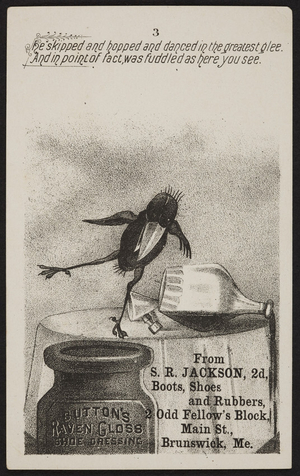 Trade card for Button's Raven Gloss Shoe Dressing, Button & Ottley, Mf'rs., 56 Warren Street, New York, New York, undated