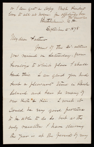 Thomas Lincoln Casey to General Silas Casey, September 2, 1878