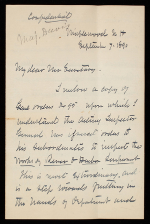 Thomas Lincoln Casey to [unknown senator], September 7, 1890, copy