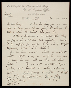 [William P. Craighill] to Thomas Lincoln Casey, December 24, 1888