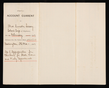 Accounts Current of Thos. Lincoln Casey - Febuary 1887, March 1, 1887