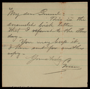 Bernard R. Green to Thomas Lincoln Casey, November 1891