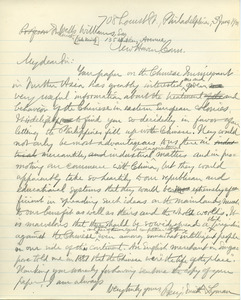 Letter from Benjamin Smith Lyman to Frederick Wells Williams