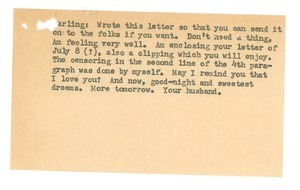 Note from Carl Henry to Edith Henry