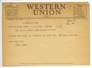 Telegram from Carl Henry to Edith Henry