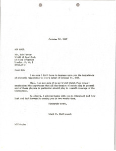 Letter from Mark H. McCormack to World of Sport Limited