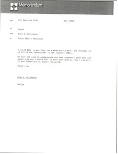 Memorandum from Mark H. McCormack to Kazuo Kondo