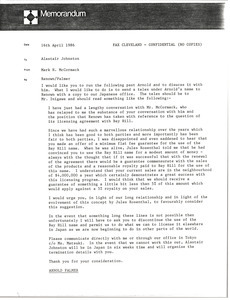 Memorandum from Mark H. McCormack to Alastair Johnston