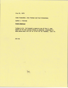 Memorandum from Judy A. Chilcote to Jules Rosenthal, John Webber and Saul Schoenberg