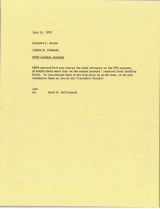 Memorandum from Judith A. Chilcote to Barbara J. Kernc