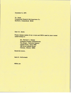 Letter from Mark H. McCormack to Connecticut General Life Insurance Company