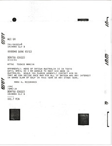 Telex prinotuts from Mark H. McCormack to Toshio Mamiya