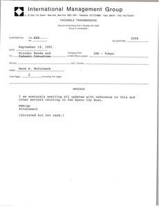 Fax from Mark H. McCormack to Hiroshi Handa and Tadashi Tokushima