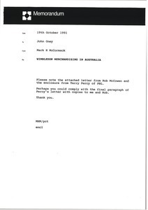 Memorandum from Mark H. McCormack to John Oney