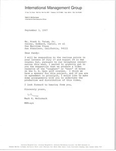 Letter from Mark H. McCormack to Frank D. Tatum Jr.