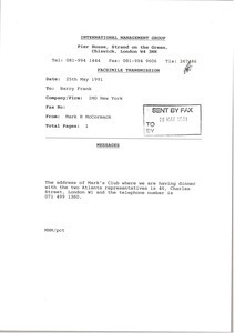 Fax from Mark H. McCormack to Barry Frank