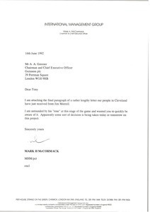 Letter from Mark H. McCormack to A. A. Greener