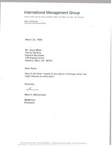 Letter from Mark H. McCormack to Steve Miller