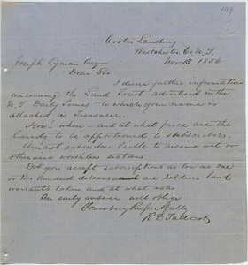 Letter from R. D. Tallcot to Joseph Lyman