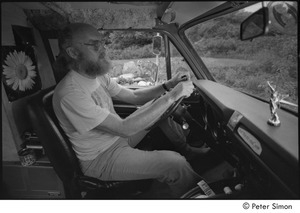 Ram Dass in his van: Ram Dass in the driver's seat