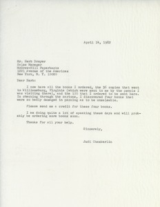 Letter from Judi Chamberlin to Herbert Dreyer