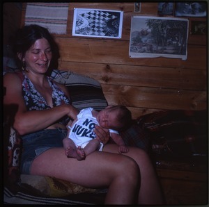 Nina Keller and baby (baby wearing a No Nukes t-shirt)