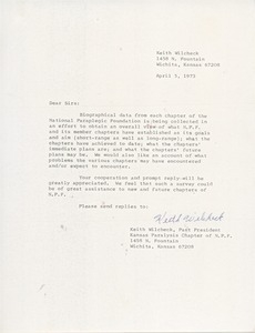 Letter from Keith Wilcheck to unidentified correspondent