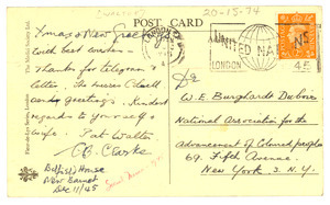 Postcard from Pat Walter and C. B. Clarke to W. E. B. Du Bois