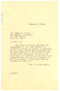 Letter from W. E. B. Du Bois to Edwin A. Robinson