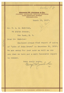 Letter from George W. Jacobs & Co to W. E. B. Du Bois