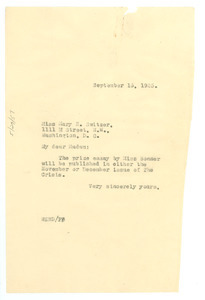 Letter from W. E. B. Du Bois to Mary E. Switzer