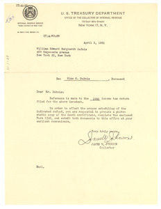 Letter from United States Internal Revenue Service to W. E. B. Du Bois