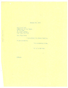 Letter from W. E. B. Du Bois to Committee for the Negro in the Arts