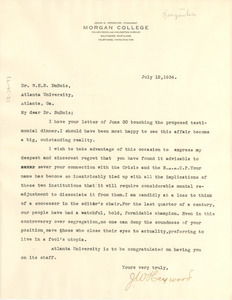 Letter from J. W. Haywood to W. E. B. Du Bois