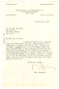 Letter from Paul Kennaday to W. E. B. Du Bois
