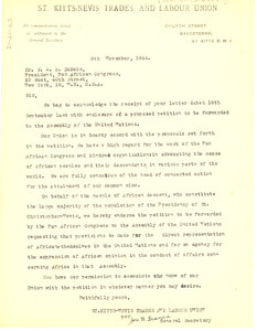 Letter from St. Kitts-Nevis Trades and Labour Union to W. E. B. Du Bois