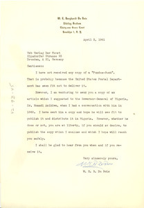 Letter and envelope from W. E. B. Du Bois to Veb Verlag Der Kunst