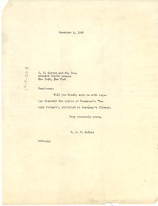 Letter from W. E. B. Du Bois to E. P. Dutton & Co.