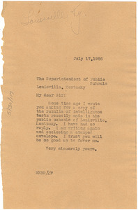 Letter from W. E. B. Du Bois to Louisville, Kentucky Board of Education