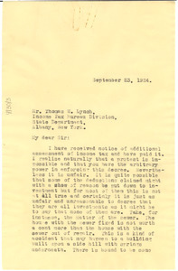 Letter from W. E. B. Du Bois to New York (State) Income tax Bureau