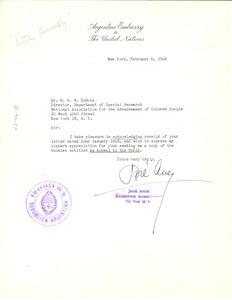 Letter from Argentine Embassy to the United Nations to W. E. B. Du Bois