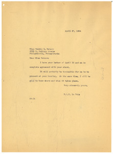 Letter from W. E. B. Du Bois to Goldie E. Watson